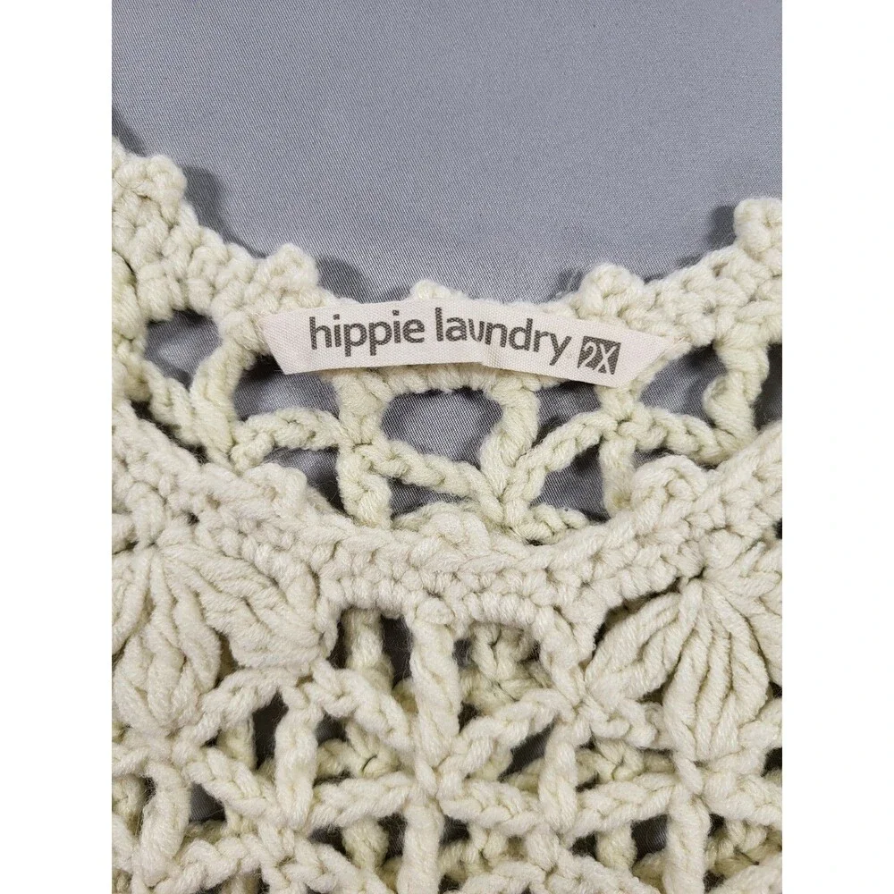 Hippie Laundry Cream Crochet Flower Open Knit Sweater Size 2XL , Boho Bohemian